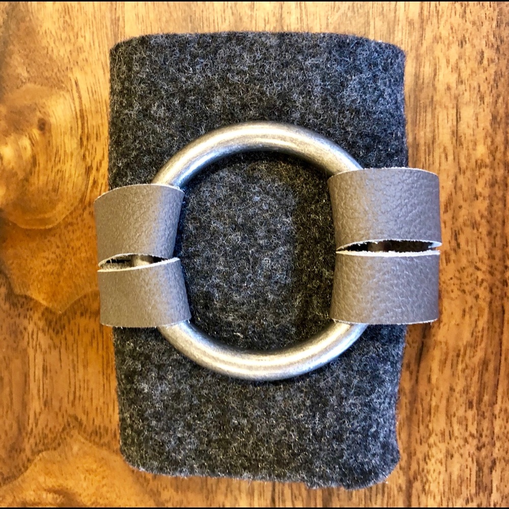 Gray Leather & Antique Nickel Bracelet